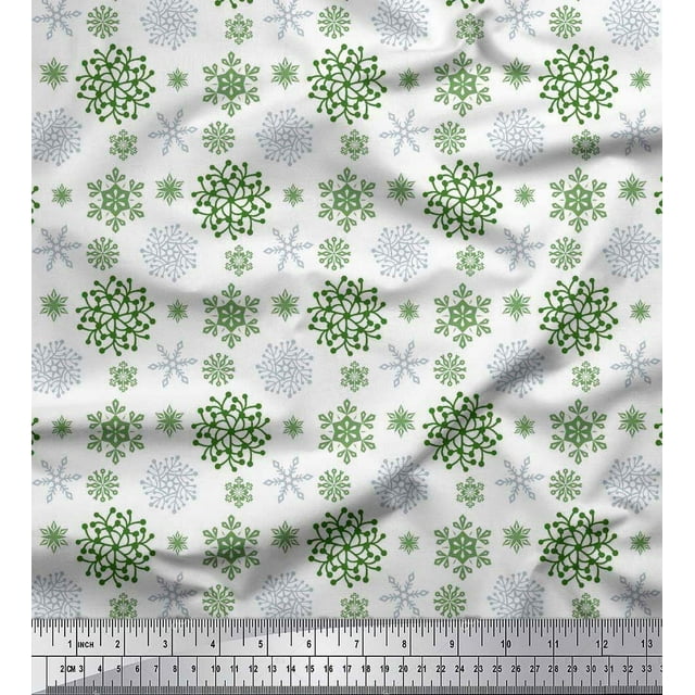 Soimoi polyester Crepe Fabric Snowflake Artistic Printed Fabric 1 Yard 52 Inch Wide