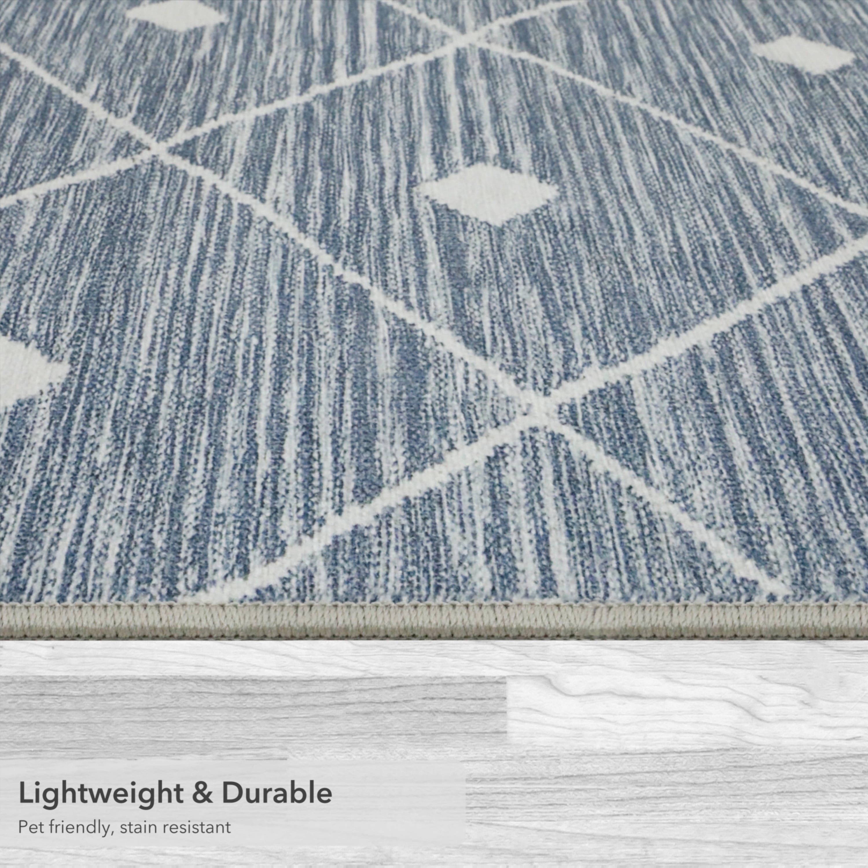 Washable Skid-Resistant Runner Rug Geometric Blue/Grey 24" x 72"