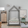 thumbnail image 3 of [US IN STOCK] Twin Size Wooden House Bed, Gray(New), 3 of 9