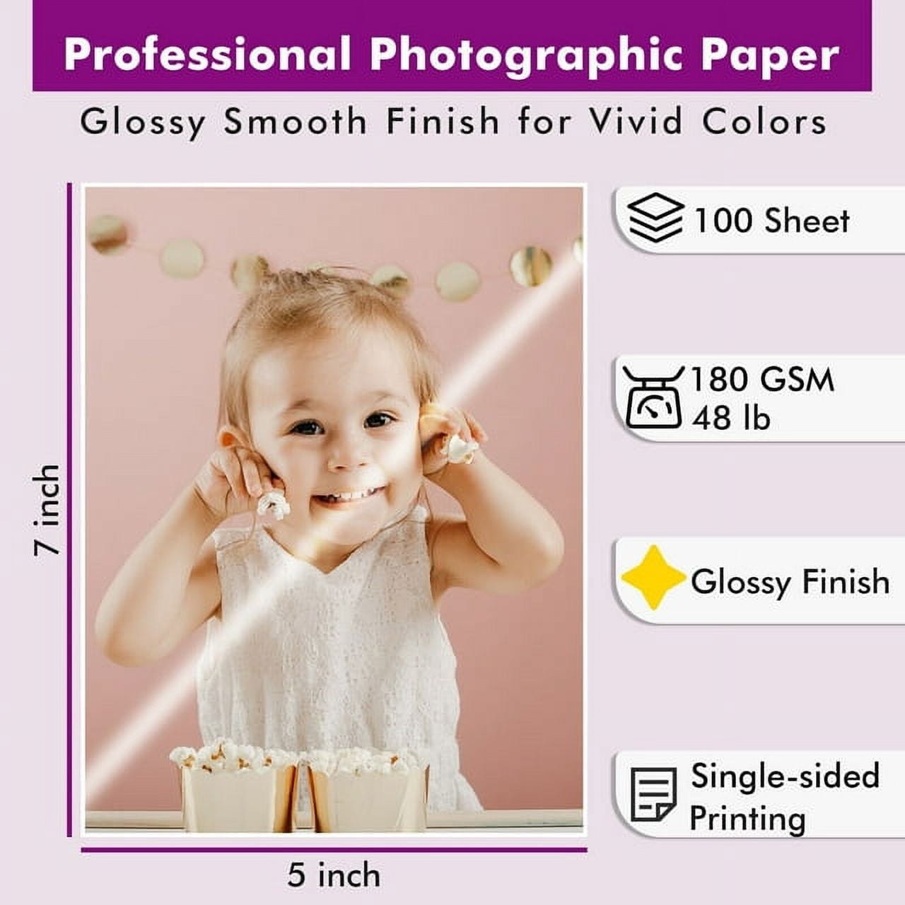 T-Master Premium Glossy Photo Paper 5x7 48lb 300 Sheets 10Mil Picture Paper for Inkjet Printers Canon,Epson,HP, Use Dye Ink