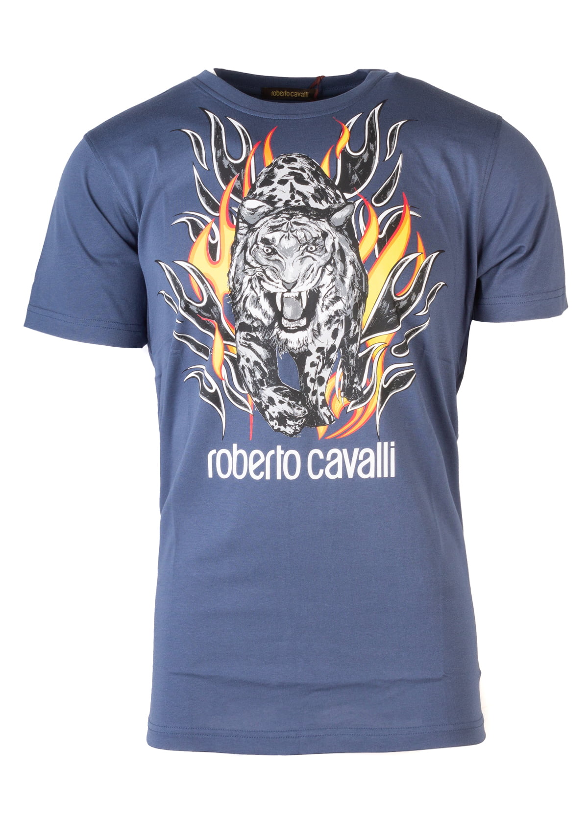 Roberto Cavalli - Roberto Cavalli Mens Navy Cotton Logo Tiger Flame ...