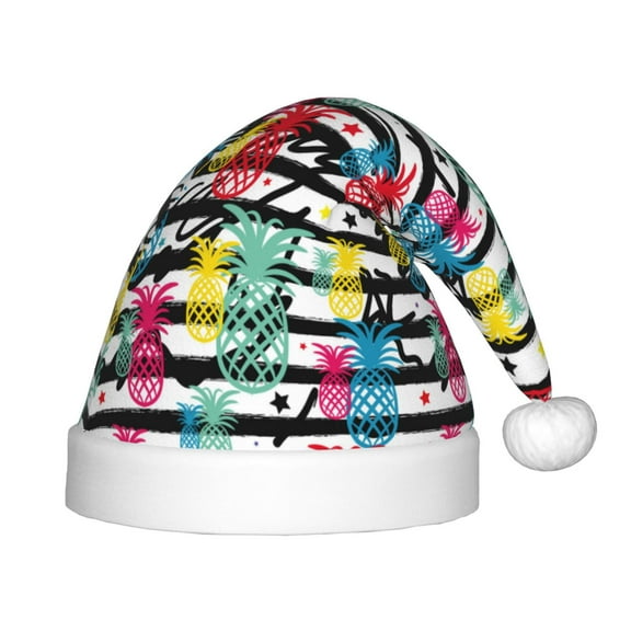 Fuzoiu Trendy Colorful Pineapples 1 Print Santa Hat Christmas Hat for kids,Santa Hats with Pompom, Unisex Xmas Holiday Hat for Christmas New Year Festive Party Supplies