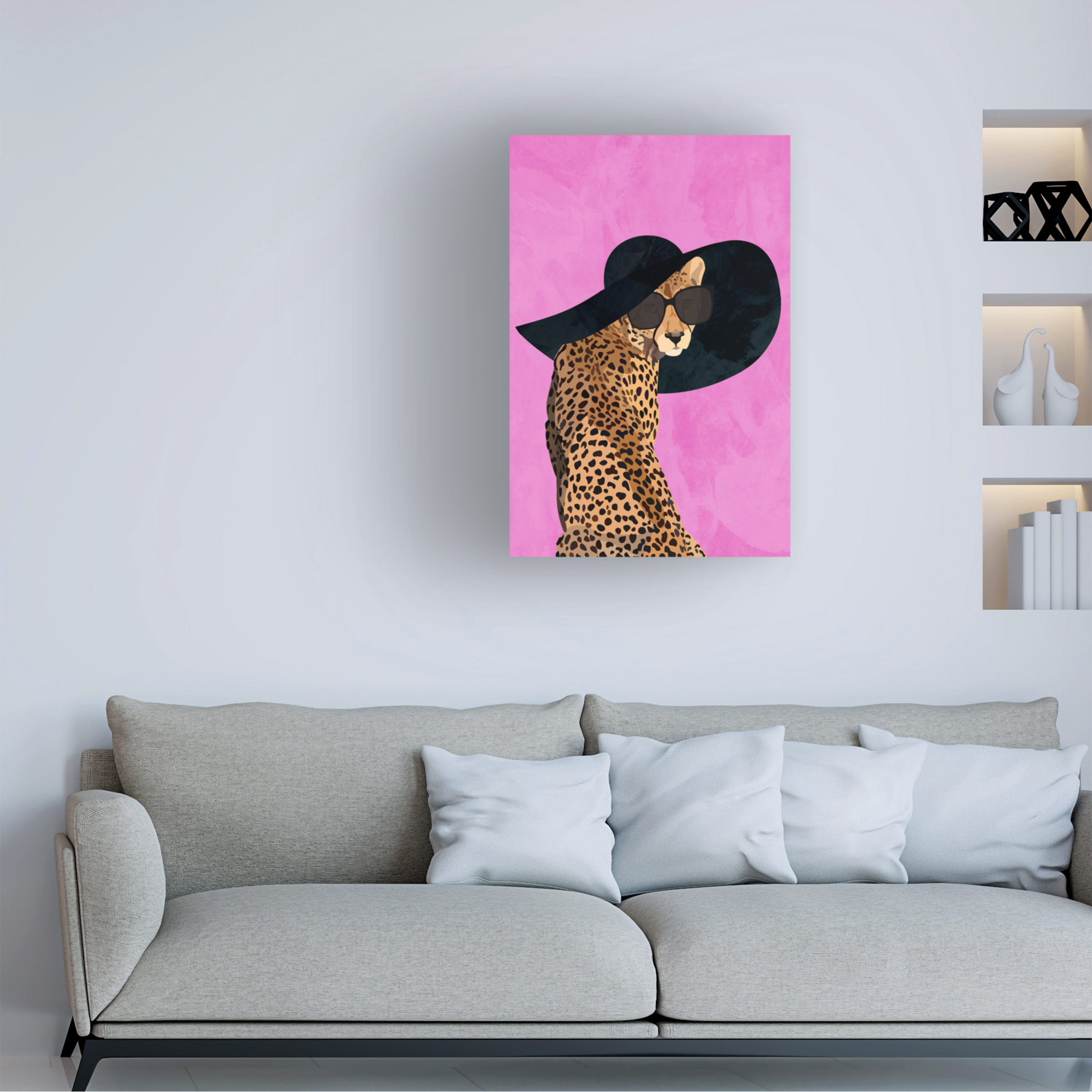 Sarah Manovski 'Cheetah Hat Pink' Canvas Art