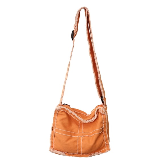 Wxqbjtam Women Shoulder Bag Canvas Purse Zipper Casual Small Handbag Tote with Adjustable Orange