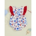 thumbnail image 4 of Okbabeha Newborn Baby Girls 4th of July Outfits Fourth of July Bubble Romper Fly Sleeve USA Flag Embroidery Bodysuits Summer Independence Day Clothes, 4 of 8