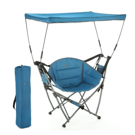 ARROWHEAD OUTDOOR Folding Swinging Hammock Camping Chair  w/ Canopy  Cup Holder  Storage Pouch  Carrying Bag  Blue