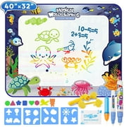 Aqua Magic Doodle Mat - 40" x 32"Water Drawing Doodling Mat Tortoise Painting Writing Board Coloring Mat Educational Toy Gift for Kids Toddlers Age 3 Year Old Girls Boys,Kid Reusable Water Doodle Mat