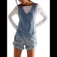 thumbnail image 1 of Mono Corto Informal de Verano para Mujer, con Cuello en V, Sin Mangas, Corte Holgado. Azul XL, 1 of 8