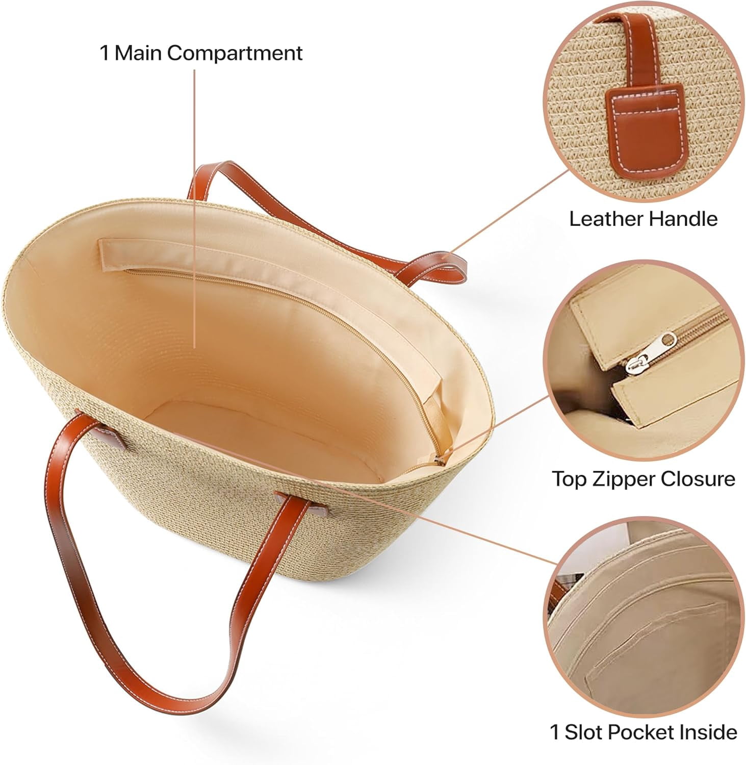 Straw Bags For Women | Travel Straw Totes Bag, Summer Woven Handmade, Shoulder Bag Handbag