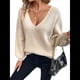 thumbnail image 2 of Suéter de Cuello en V con Hombros Descubiertos para Mujer, Camisa Ajustada de Larga, Suéter con Lazo en la Espalda Caqui M, 2 of 9