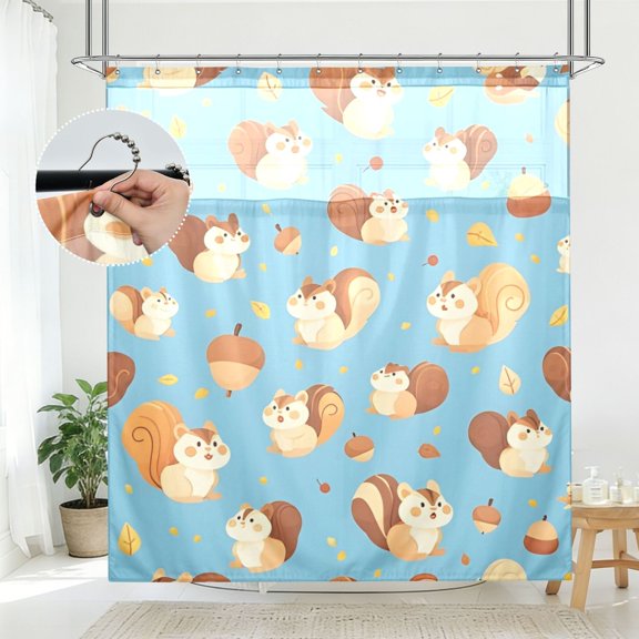 BZSMCE Light Blue Squirrel Pattern Bathroom Shower Curtain Set with Hooks Waterproof Double Layer Fabric 72×78 Inch