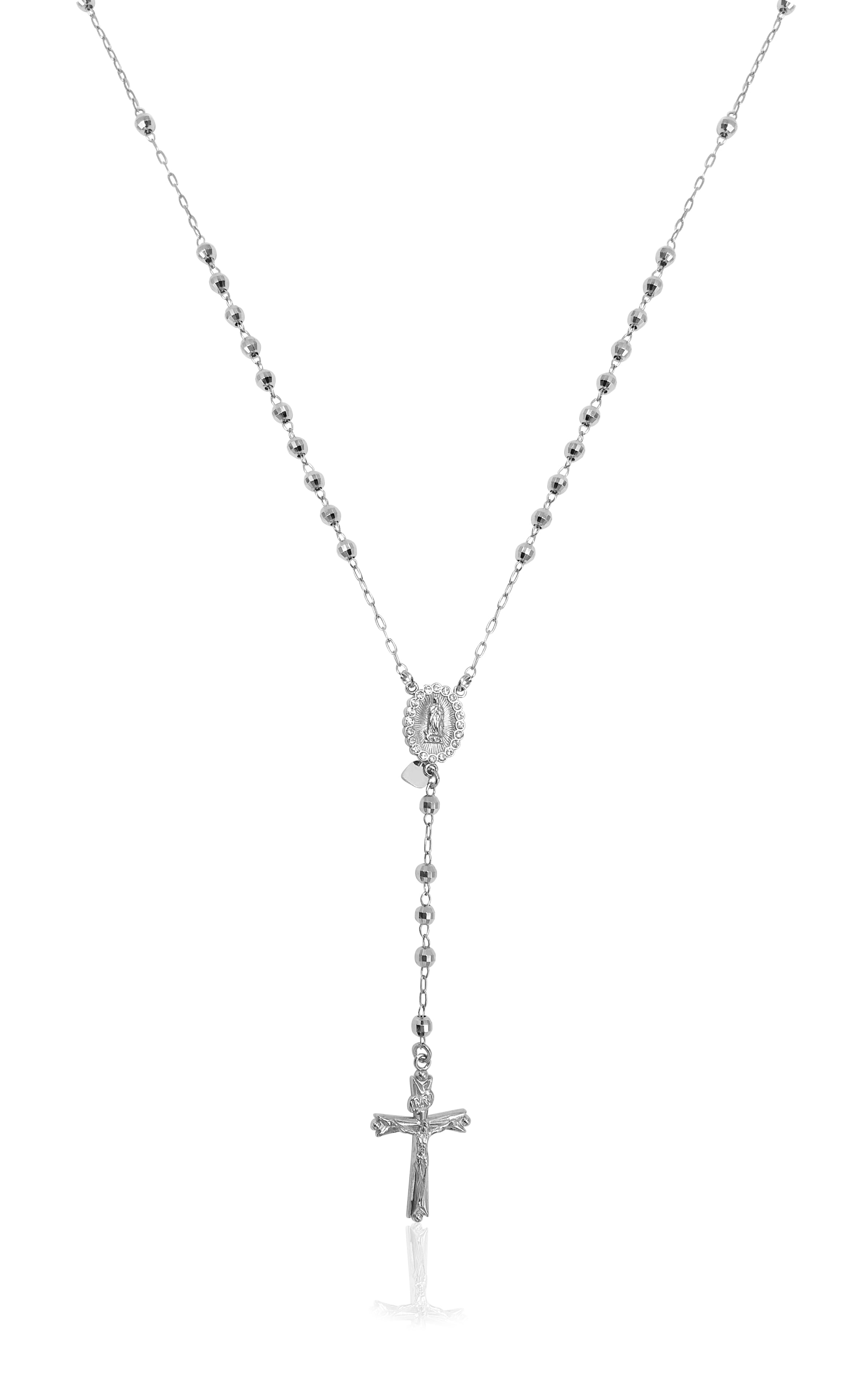 Brilliance Fine Jewelry Sterling Silver Crystal Rosary Rhodium Plated Necklace 26"
