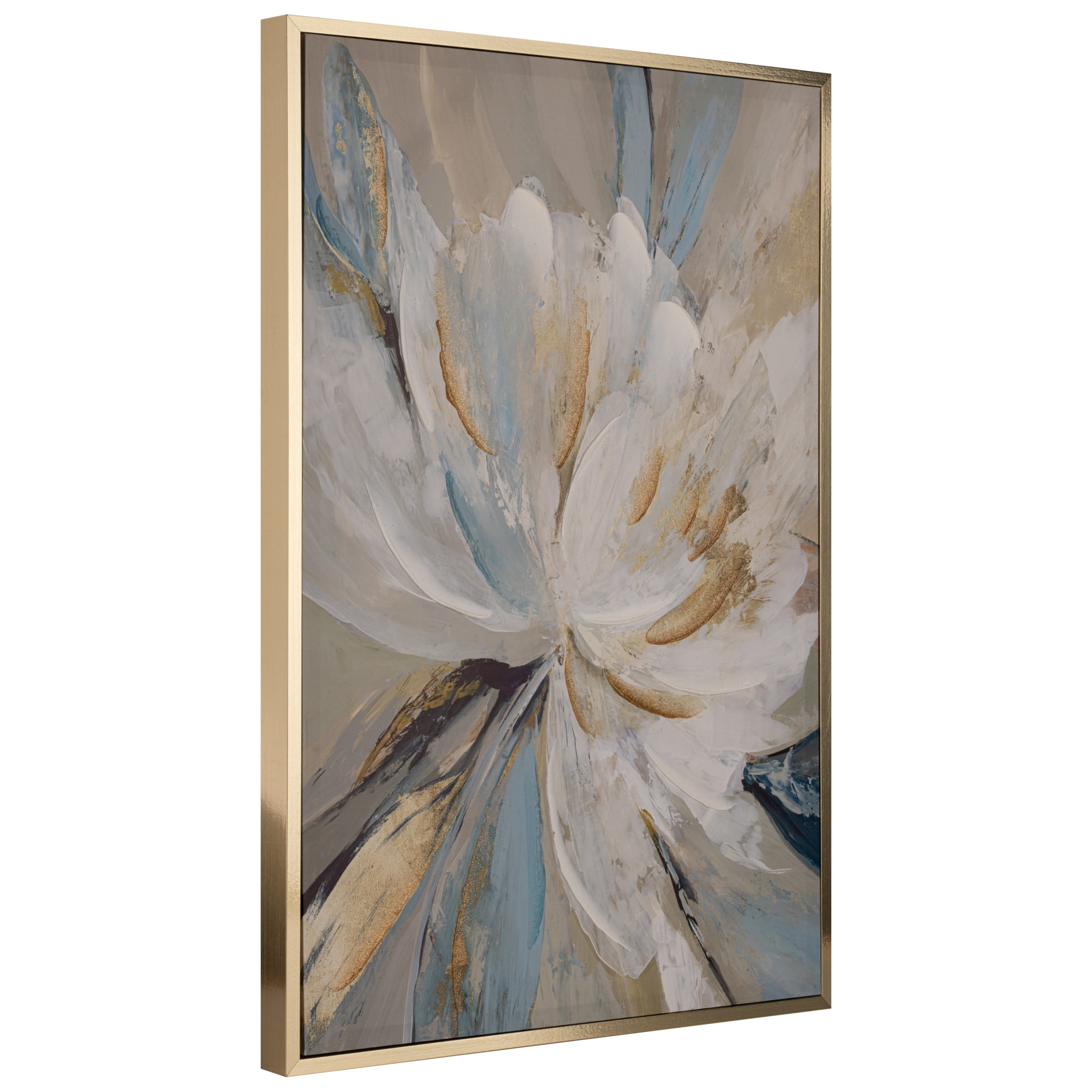Gallery Solutions Set of 2 Large Framed Floral Canvas Art - 24x32 White Blossoms with Gold Glitter and Hand-Painted Embellishments for Elegant Wall Décor