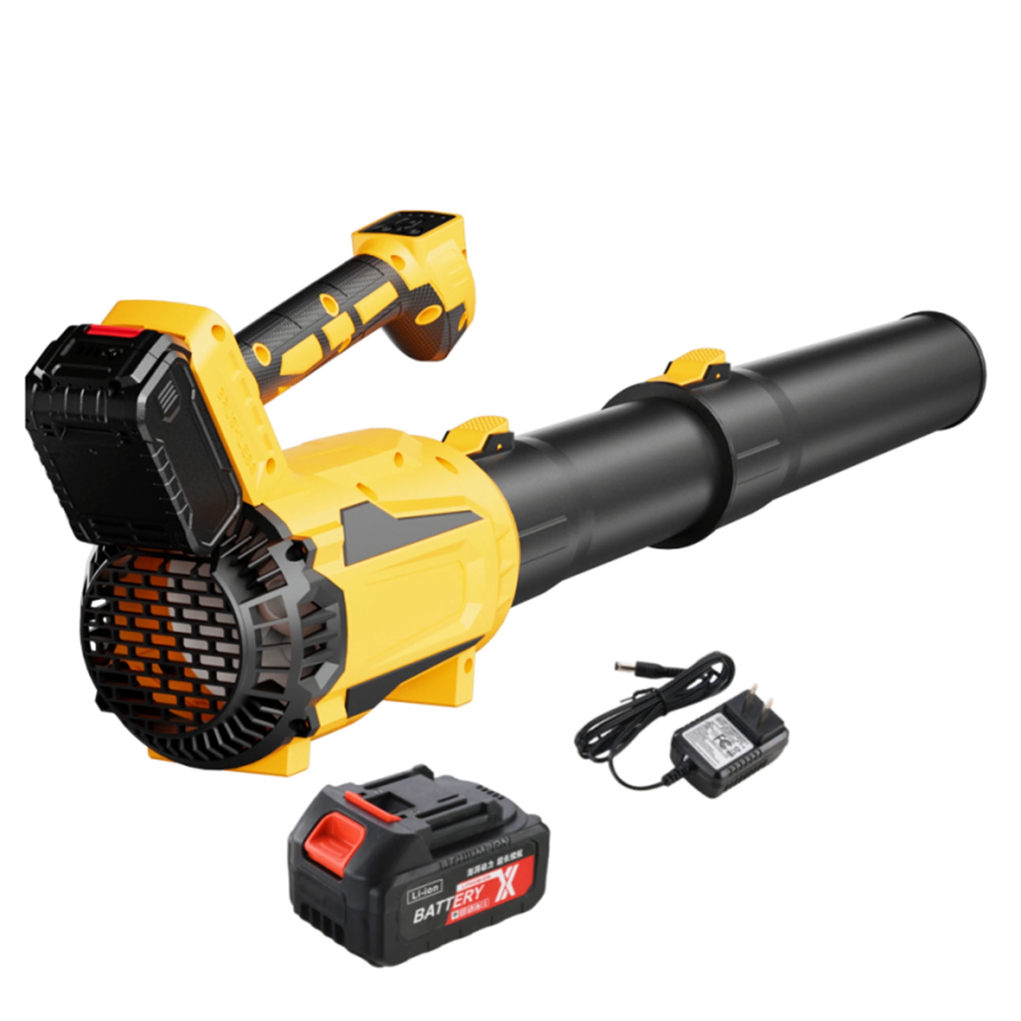 Cordless Leaf Blower with Battery and Charger, 650CFM Handheld Blower with Extended Nozzle, 5-Speed Adjustable for Yard Cleaning and Car Drying, Yellow