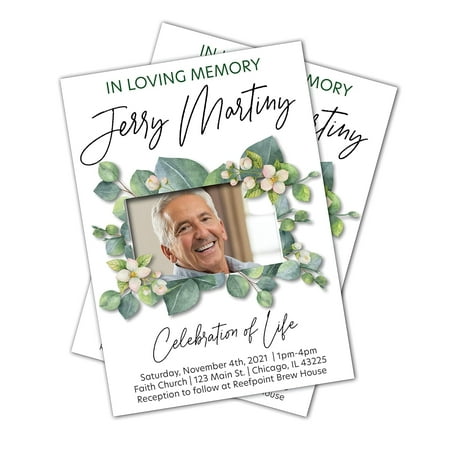 Memorial Invite | Celebration of Life Announcement | Funeral Evite | Obituary Card | 25 printed 5x7 invites and envelopes