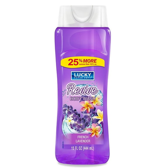 Lucky Super Soft Revive Body Wash. Soothing and Moisturizing. French Lavender Fragrance. 15 Fl.Oz. 444 ml