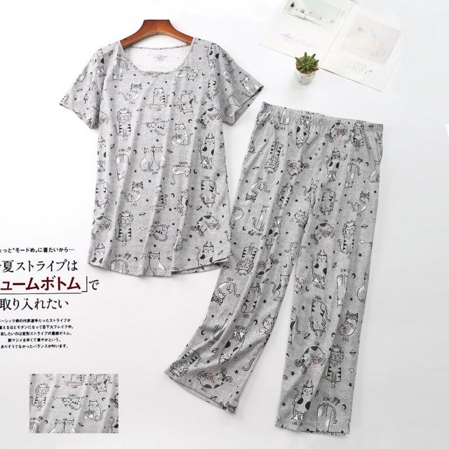 Pyjamas d'Été pour Femmes Manches Courtes plus Graisse Fine Ensemble de Vêtements de Maison pour Femmes Adorable et Frais