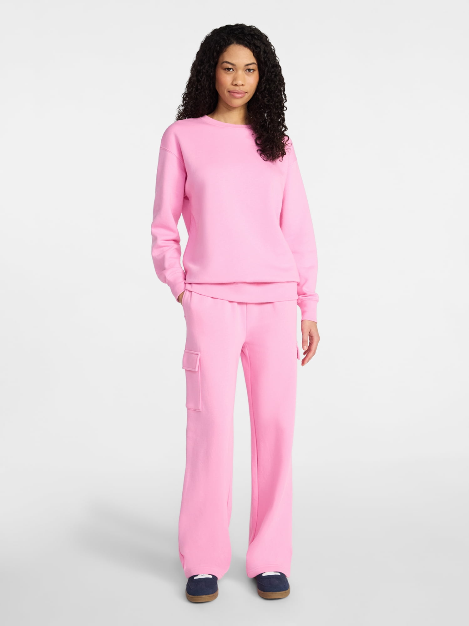 No Boundaries Fleece Cargo Wide-Leg Pants, 30'' Inseam, Women's XXS-XXL