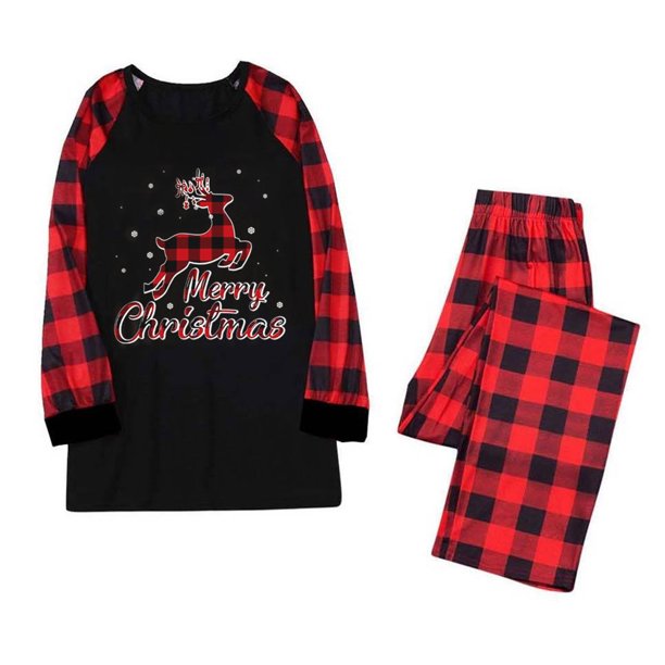 TIMIFIS Conjuntos de pijamas familiares a juego Pijamas navideños con camiseta de manga larga con ciervo y pantalones a cuadros Ropa de estar por casa para mujeres/hombres/niños/parejas/adultos/bebés