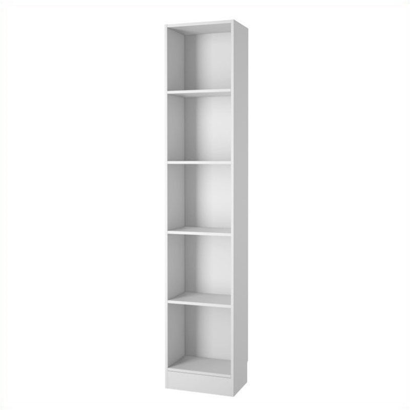 Pemberly Row Tall Narrow 5 Shelf Bookcase in White