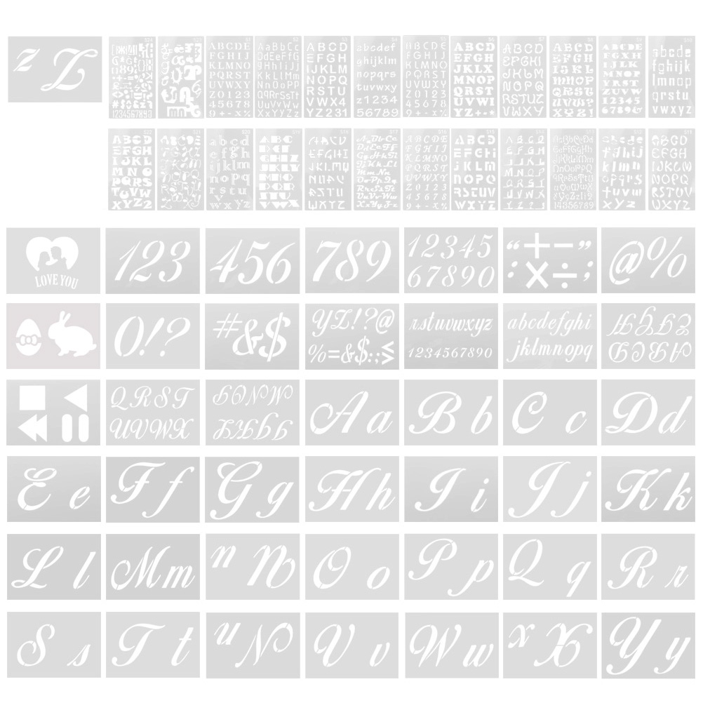 QLOUNI Letters and Numbers Stencil Set(64 Pcs) Assorted Designs Art