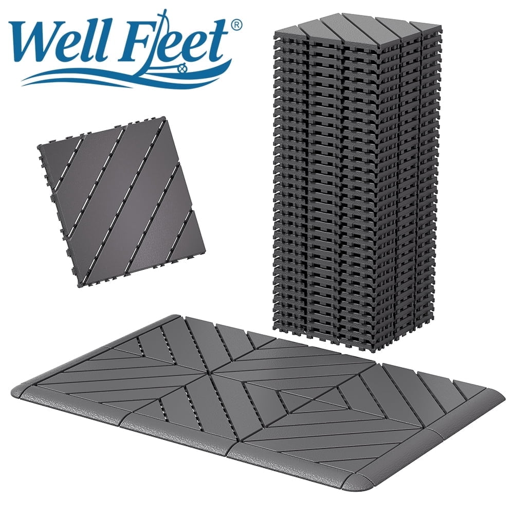58 Pack Plastic Interlocking Deck Tiles 12 x12 Snap Together Outdoor Patio Flooring Waterproof All-Weather Deck Floor Tiles for Balcony Backyard Garden Poolside Porch Lawn & Indoor Spaces