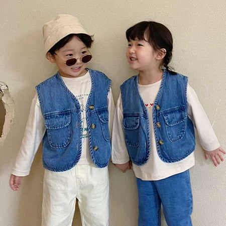 

Toddler Kids Denim Waistcoat Jacket Cardigan Vest Sleeveless Coat for Baby Girls Boys