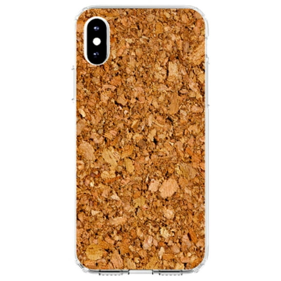DistinctInk Clear Shockproof Hybrid Case for iPhone XR (6.1" Screen) - TPU Bumper, Acrylic Back, Tempered Glass Screen Protector - Dark Cork Board Image Print - Printed Cork Image