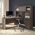 thumbnail image 4 of Bestar Logan 67"W L-Shaped Corner Desk With Hutch, Medium Gray Maple, 4 of 6