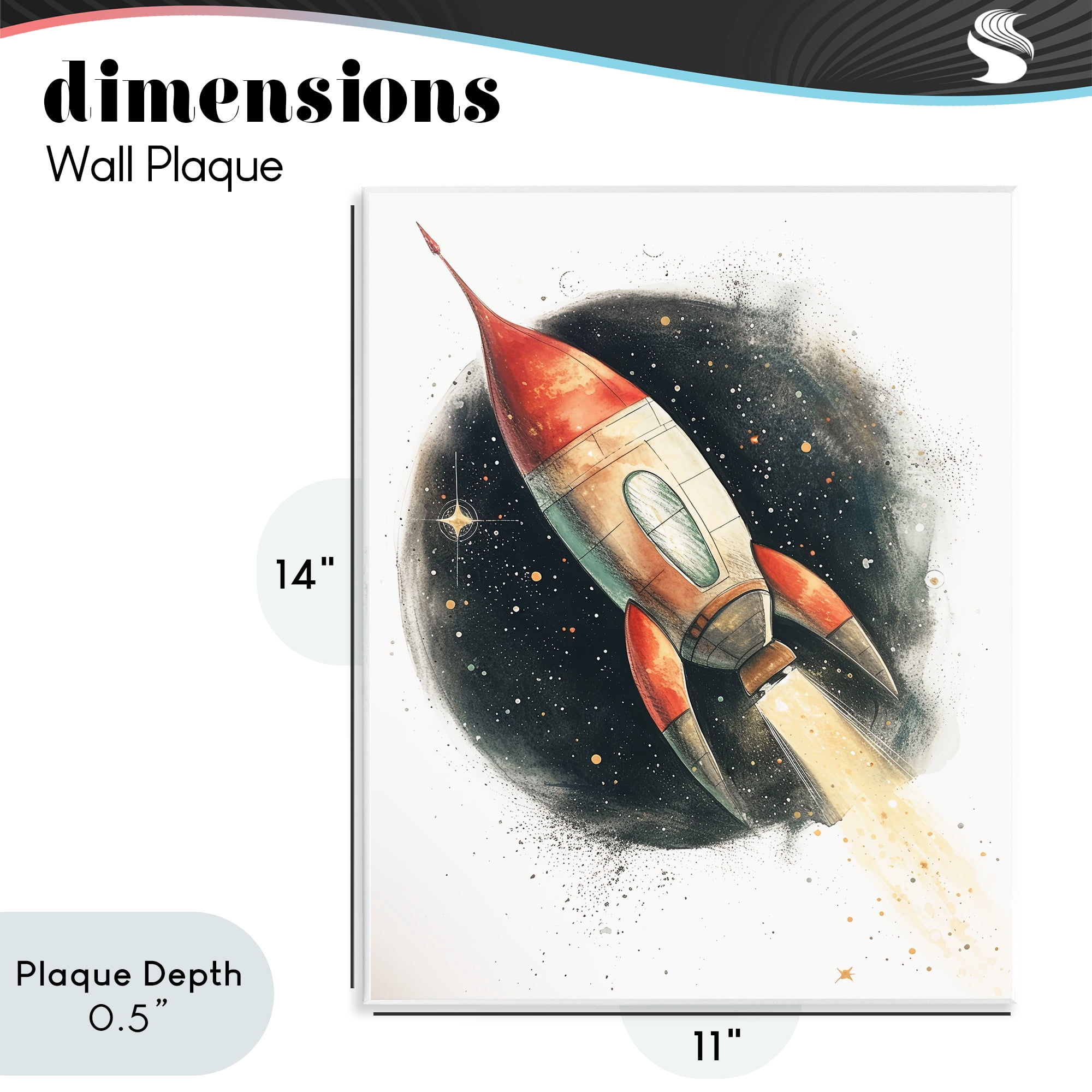 Stupell Industries Journey To Space Rocket Wall Plaque Art, design by Ray Powers