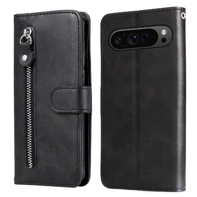 Estuche de Cuero PU con Cierre para Google Pixel 9 PRO 5G , Funda Protectora con Billetera y Correa