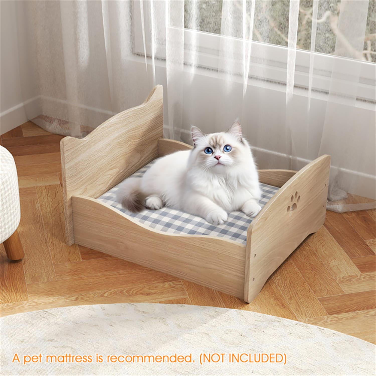 Kadyn 21" Elevated Pet Bed Frame with Rails and Cute Headboards for Indoor Small Pets Such As Puppies Cats Rabbits and Guinea Pigs, Beige