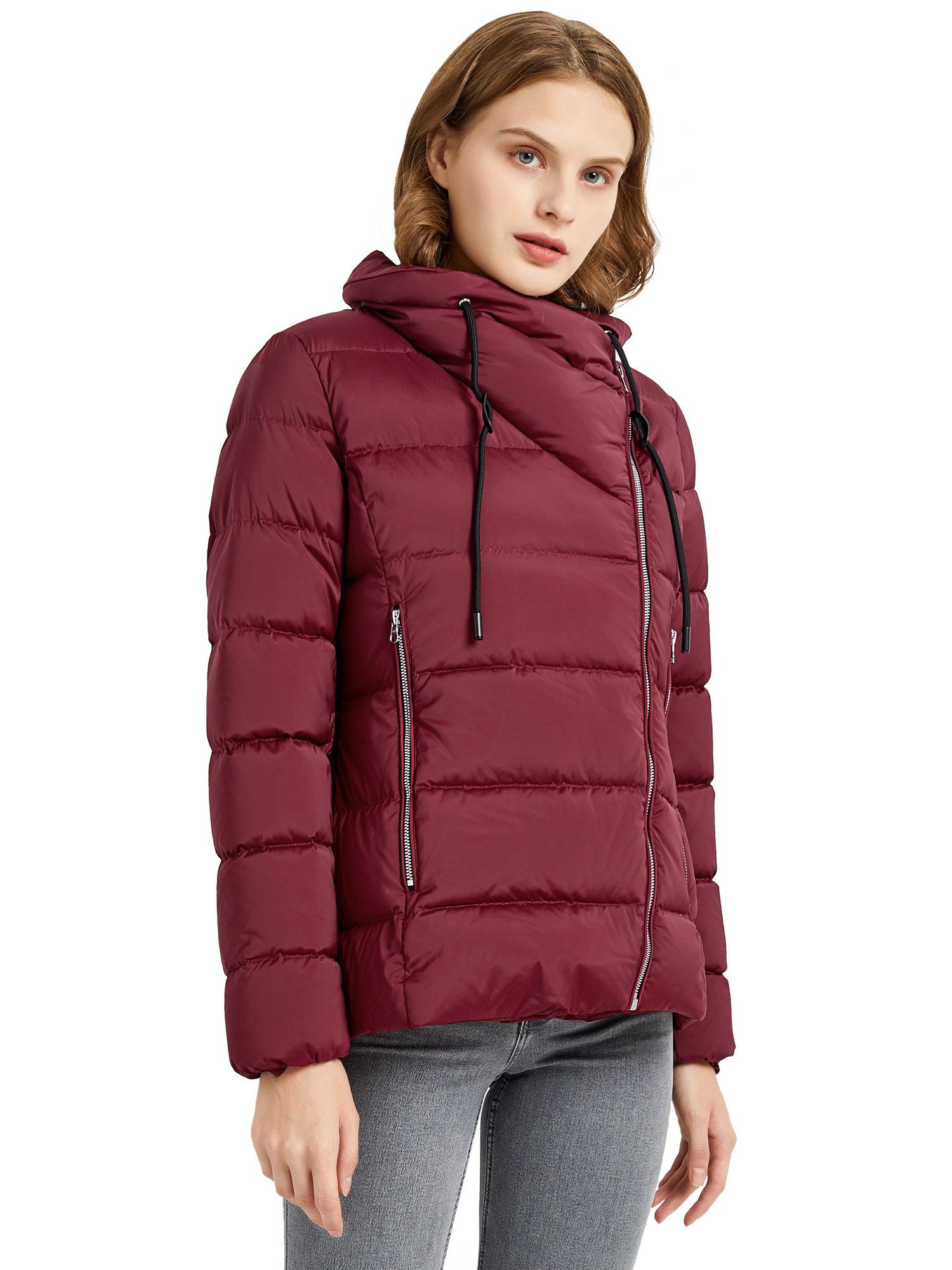 Orolay Hooded Down Jacket Women Winter Stand Collar Oblique Placket Puffer Coat - image 2 of 5