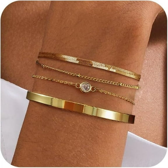 Gold Bracelets for Women,Dainty 14K Gold Plated Stack Set Trendy Stackable non tarnish Paperclip Chain Bracelets Gold Jewelry Sets Gifts for Women