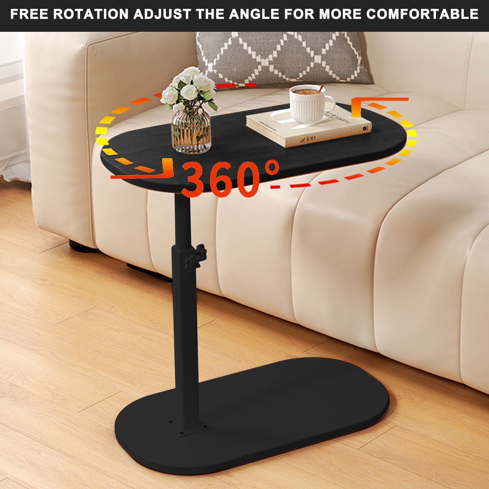 VEGCOOI Adjustable TV Tray Table Side Table Tray, C Table End Table, Bamboo Table, 360°Swive Adjustable Height Tray Table for Bed or Sofa, Living Room, Bedroom TV Tray Table with Phone and Tablet