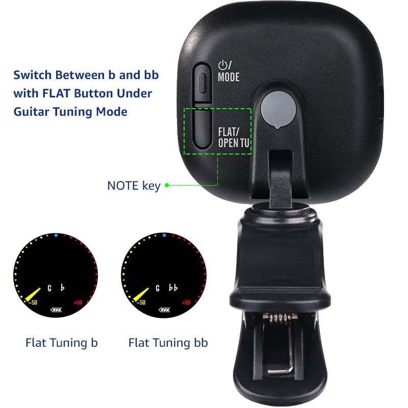 Guitar Tuner Rechargeable, Clip On Tuner with LCD Color Display with Guitar, Ukulele, Violin and Chromatic Tuning Modes, Tuners for Musical Instruments