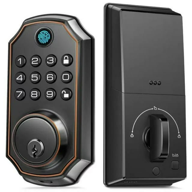 Cerradura Inteligente, Cerrojo con Huella Digital, Código PIN, Llave Física, Código para Invitados, Guía de Voz, Cierre Automático, Larga Duración de Batería (Bronce Aceitado)