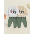 thumbnail image 3 of Jxzom Toddler Baby Boy Fall Winter Clothes Funny Rugby Tractor Print Long Sleeve Sweatshirt Tops Solid Pants 3 6 12 18 Months 2T 3T Cute Outfit Set, 3 of 8