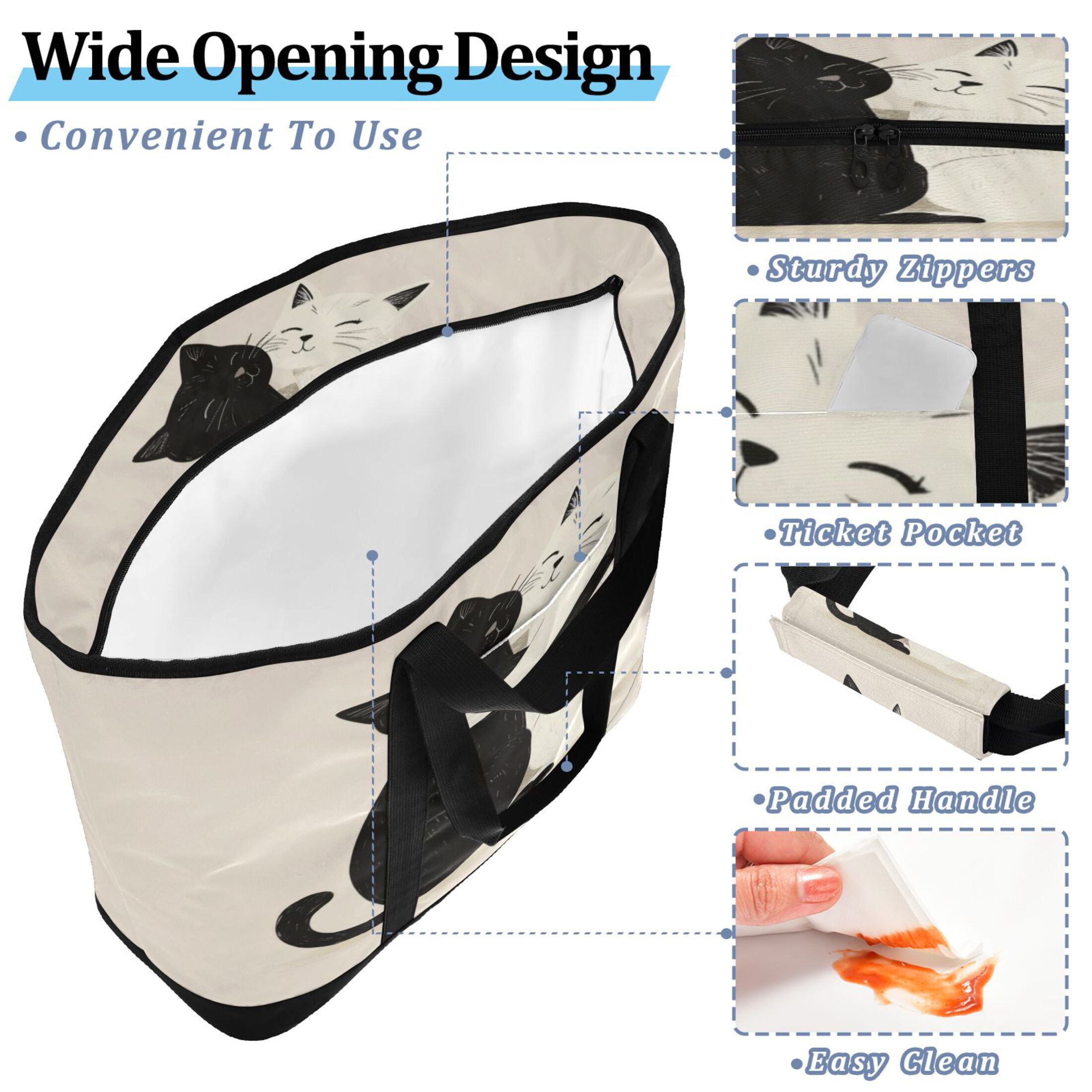 Large Hand-held Ice Pack Picnic Bag Insulation and Refrigeration Suitable for Shopping Picnics and Camping Black Cat and White Cat