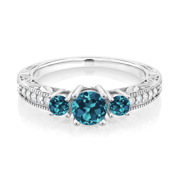 Gem Stone King 1.09 Ct Round London Blue Topaz 925 Sterling Silver Ring (Size 6)
