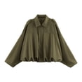 thumbnail image 4 of Women's Suede Bomber Jacket Lapel Collar Pilot Coat Oversized Motorcycle Jacket Outwear, 4 of 4