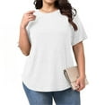 thumbnail image 6 of Vibrex Womens Plus Size Tops Crewneck Short Sleeve Shirts Casual Loose Tunic Tops Curved Hem Summer Blouses, 6 of 8