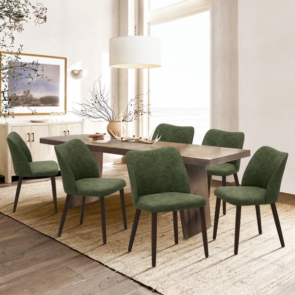 Sillas de comedor COLAMY, 6 unidades, modernas, de piel sintética, color verde