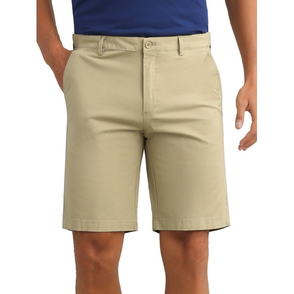 INSPIRAR CHIC Pantalones cortos formales de hombre de botón clásico de color sólido con cremallera para el Día del Padre 38 Caqui