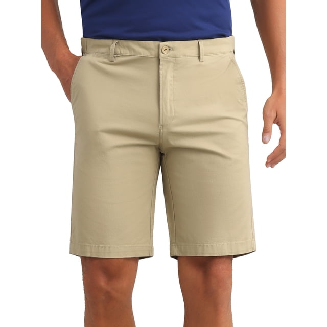 INSPIRAR CHIC Pantalones Cortos Formales de Hombre Clásicos de Botón de Color Sólido con Cremallera 36 Caqui