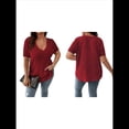 thumbnail image 2 of Blusas Casuales de Talla Grande para Mujer, Cuello en V, Color Liso, Ligeras y de Corta. Vino Tinto XL, 2 of 5