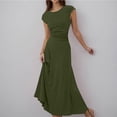 thumbnail image 1 of SEAOPEN Robe Maxi à Manches Courtes pour Femmes Été Tricotée Taille Haute Évasée Ligne A Fluide Couleur Unie Longues Robes Vert,L, 1 of 9