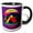 Black/White, variant on 3drose, Round Design of a Yellow and Red Tent, Purple Mountains. Happy Camper, 11oz Mug