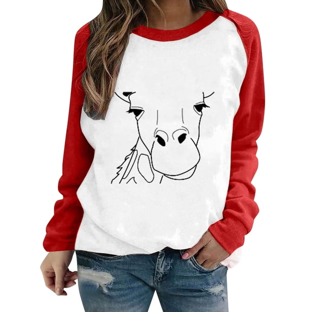 Gibobby Sudadera Mujer Moda Sudadera con capucha y cuello redondo con manga raglán estampada Fun Bull Headstock para mujer (Rojo, M)
