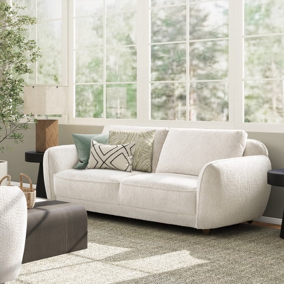 Modern Almond Puffy Arm Sofa 84" with Pet-Friendly Chenille Fabric